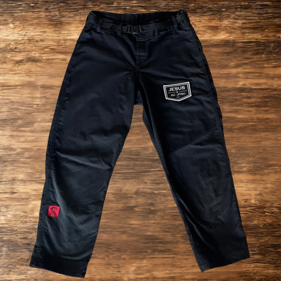 4 in JESUS & JIU-JITSU patch on black pants