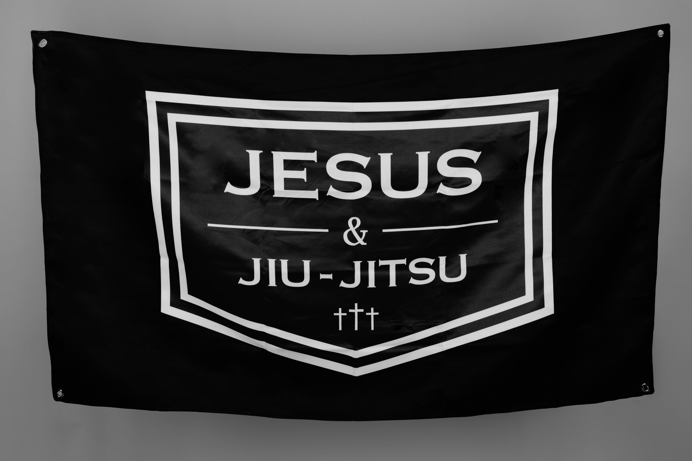 Black Flag with white "JESUS & JIU-JITSU" logo
