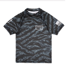 Black camo ladies rashguard with JJJ logo on left chest