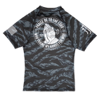 Rear view of ladies rashguard showing Praying hands graphic